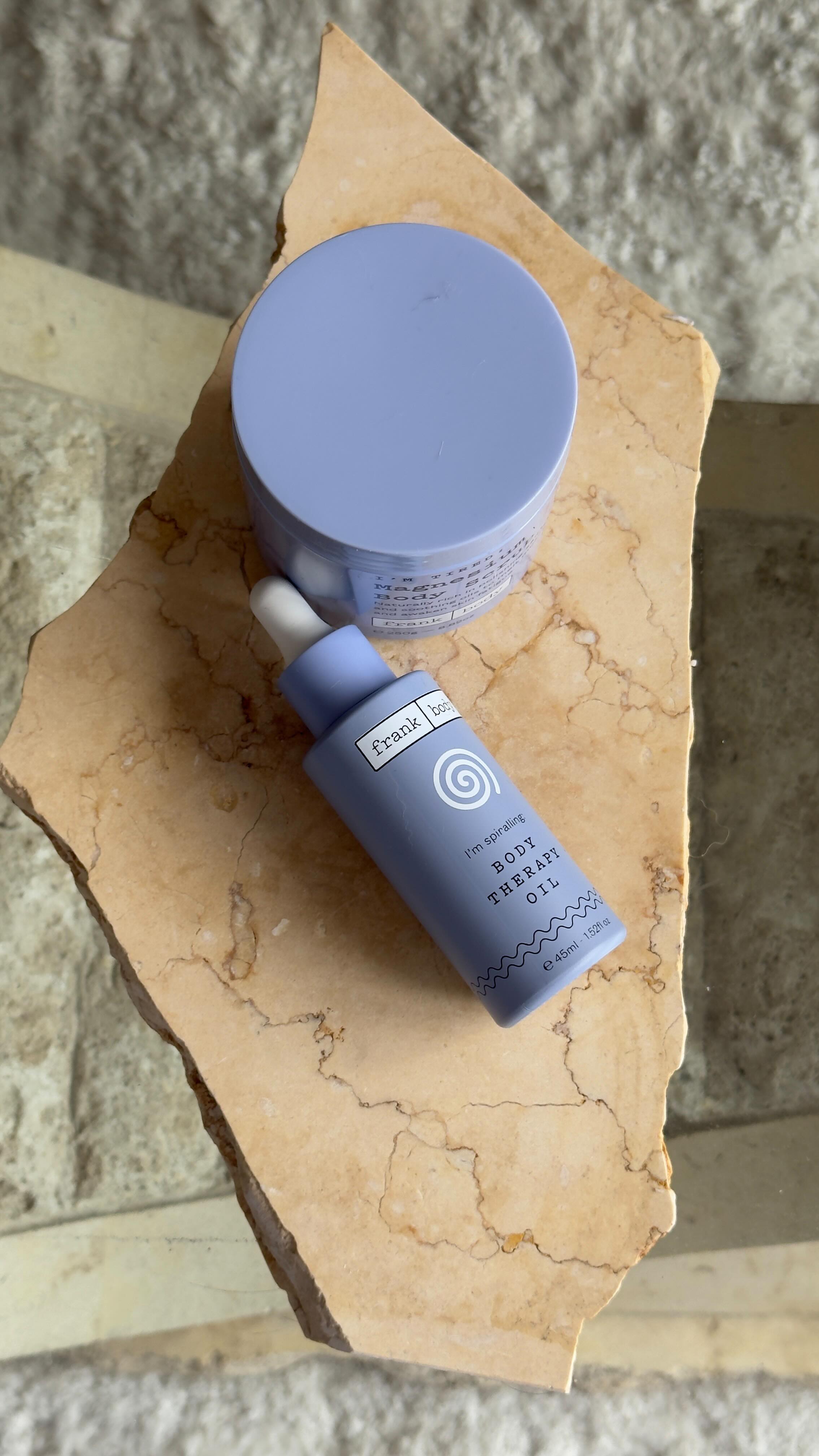 Instagram post by @podolyano for Frank Body. Caption reads: Tired and need some me time? I get it… now with....