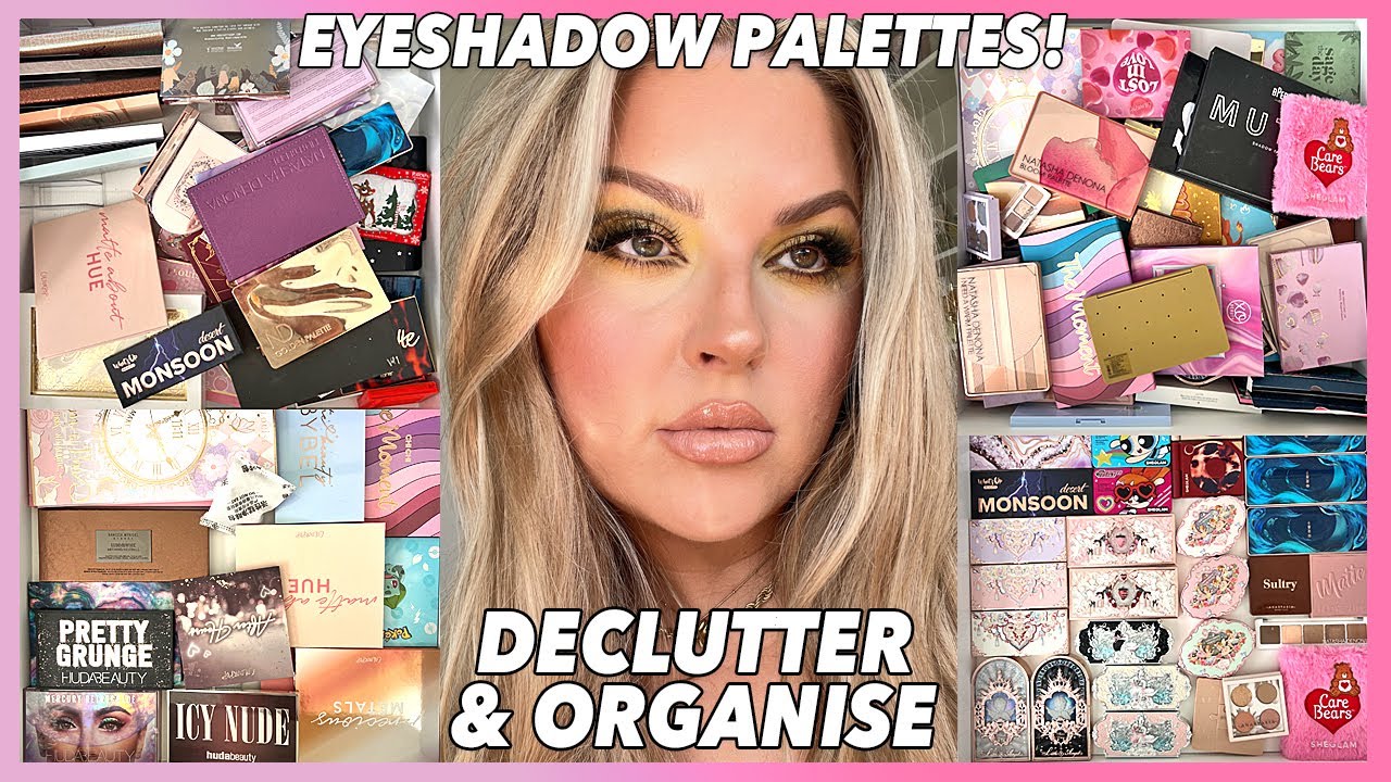 YouTube post by @shaaanxo for Ofra Cosmetics. Caption reads: DECLUTTER 🗑️ Organizing My EYESHADOW PALETTE....