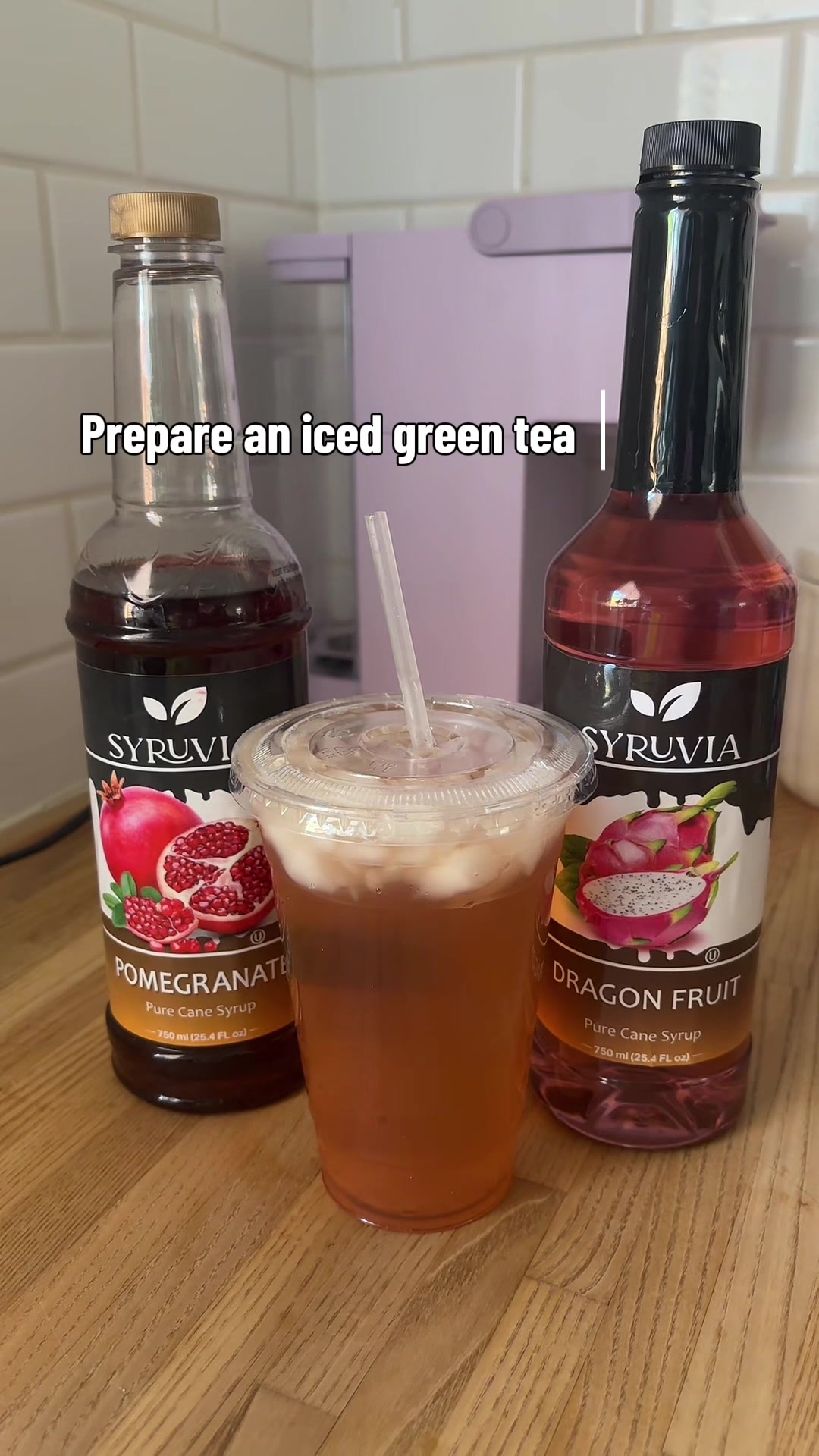 TikTok post by @jooccellyynn for Syruvia. Caption reads: So refreshing 🥰 @Syruvia #struviasyrup #greentea....