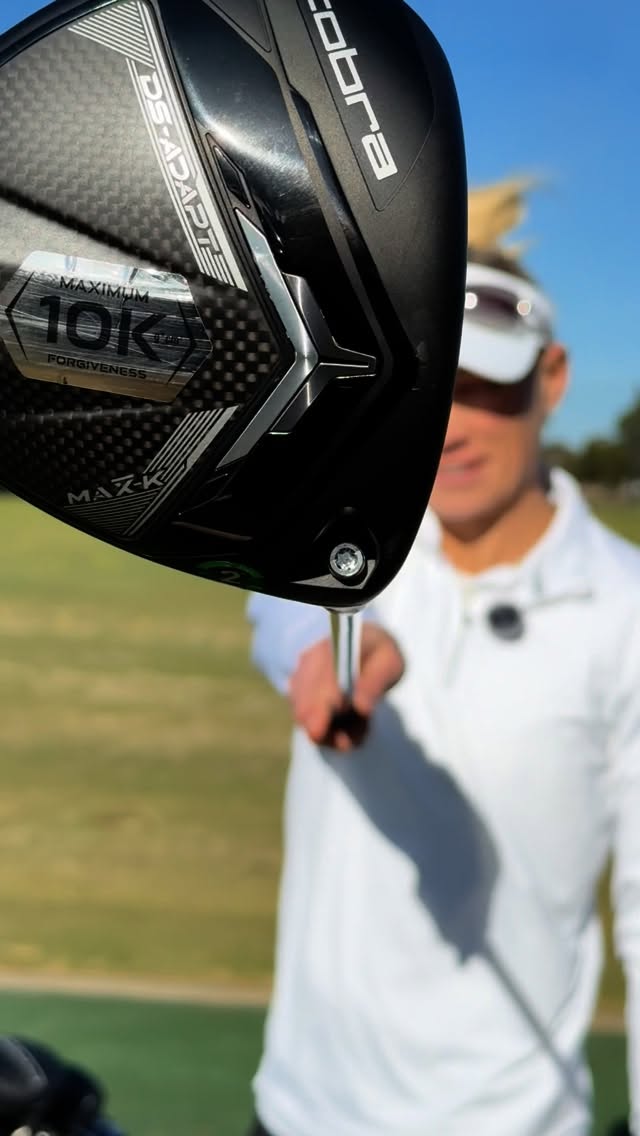Instagram post by @erinphillips131 for COBRA Golf. Caption reads: First lesson with my Cobra DS Adapt clubs at the....