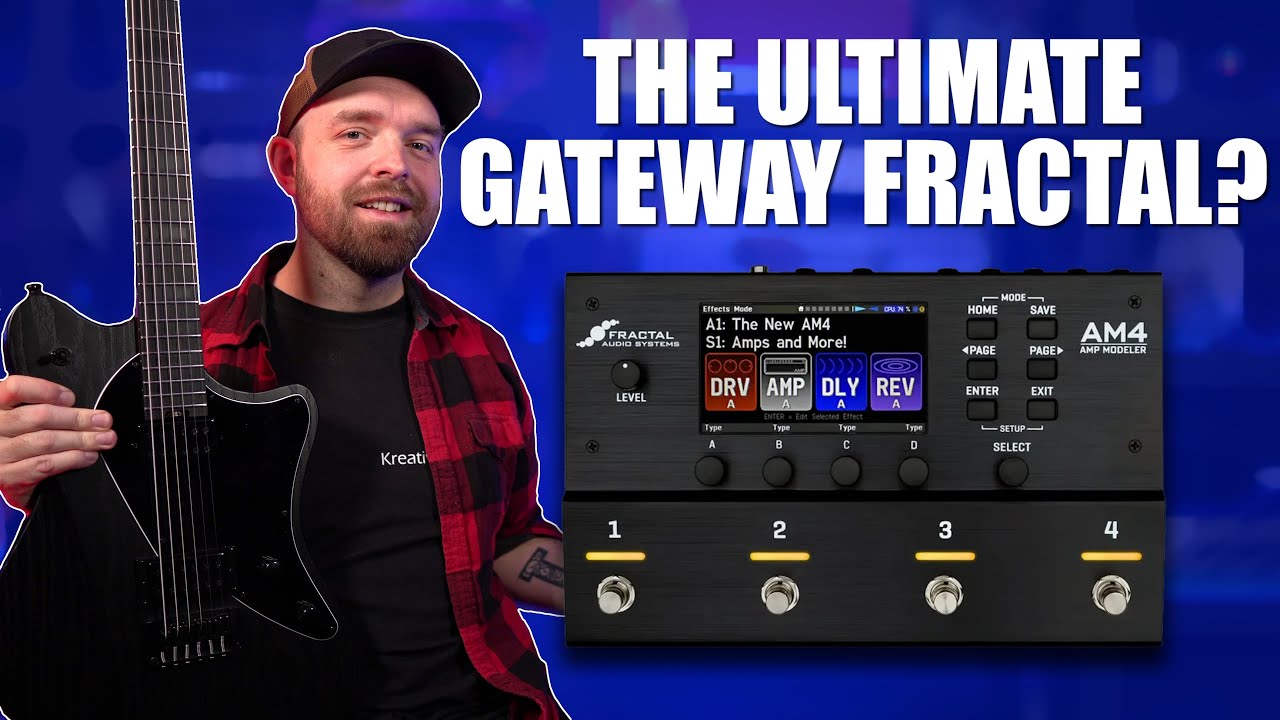 YouTube post by @SonicDriveStudio for Thomann. Caption reads: Fractal Audio AM4: better than you think!.