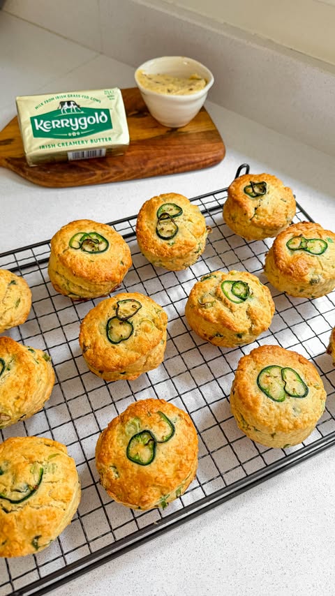 Instagram post by @foodstagram.ie for Kerrygold. Caption reads: #AD Scallions & Jalapeño Scones @kerrygoldirl 🧈☘️....