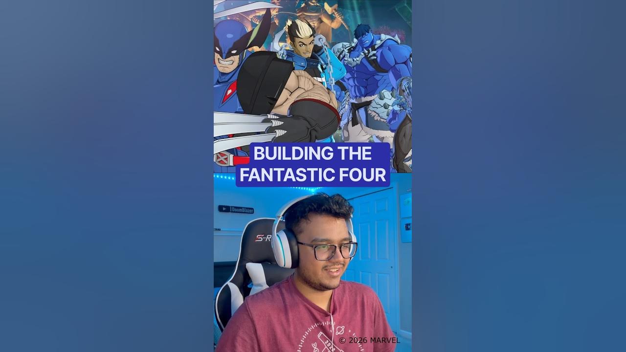 YouTube post by @DoomBlazer for Shop Titans. Caption reads: Building The Fantastic Four In Marvel Tōkon:....
