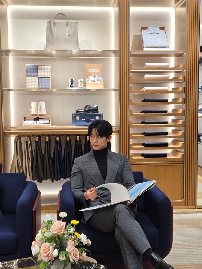 Instagram post by @taecyeonokay for Loro Piana. Caption reads: Thank you for the experience at @Loropiana TAIPEI....