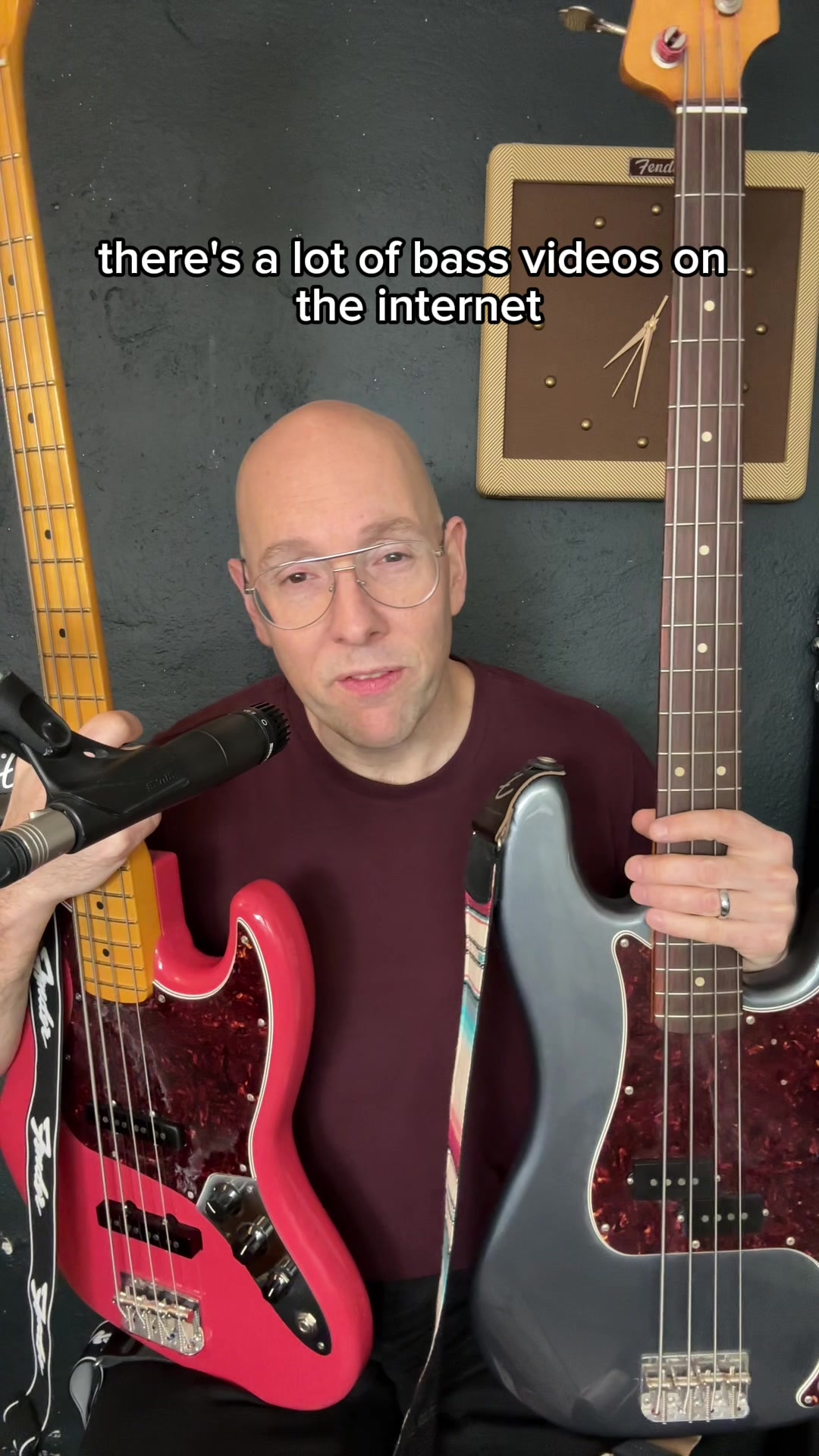 TikTok post by @nickmobassman for Fender. Caption reads: [...] differences in tone between a Fender Jazz....