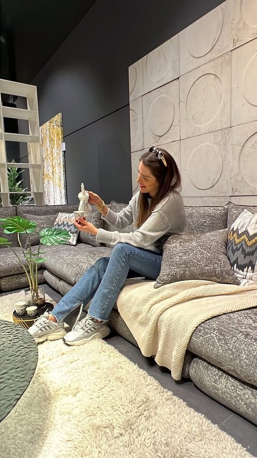 Instagram post by @majdalamerhabi for AURA. Caption reads: [...] to discover the beautiful furniture shop....