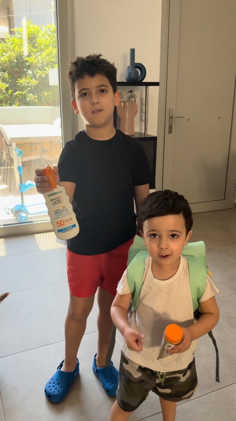 Instagram post by @limniosfamily for Garnier Greece. Caption reads: Με την κατάλληλη προστασία από τον ήλιο για όλη....