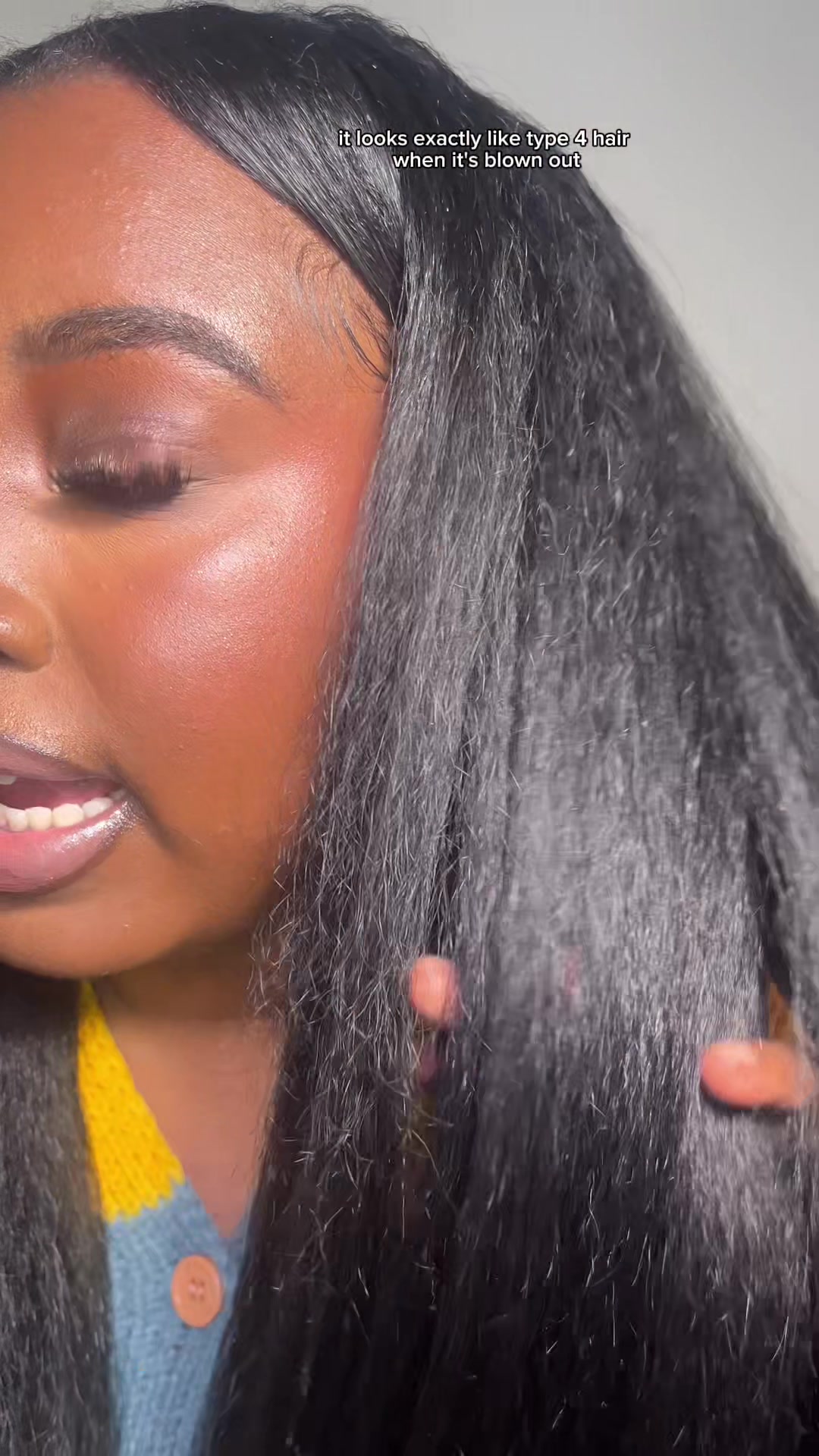 TikTok post by @_bridanielle for Sterly Hair. Caption reads: [...] try some kinky straight. Hair deets:....