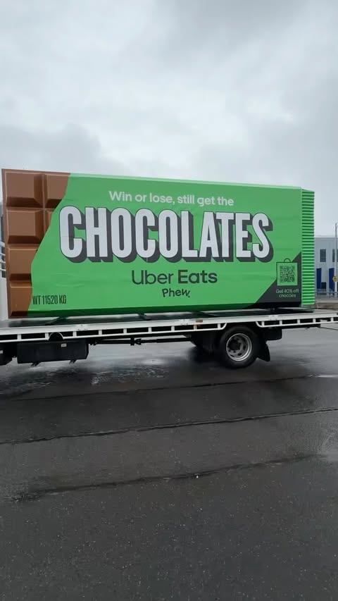 Instagram post by @wegotthechocolates for Uber Eats. Caption reads: [...] the choccies with 40% off chocolate on....