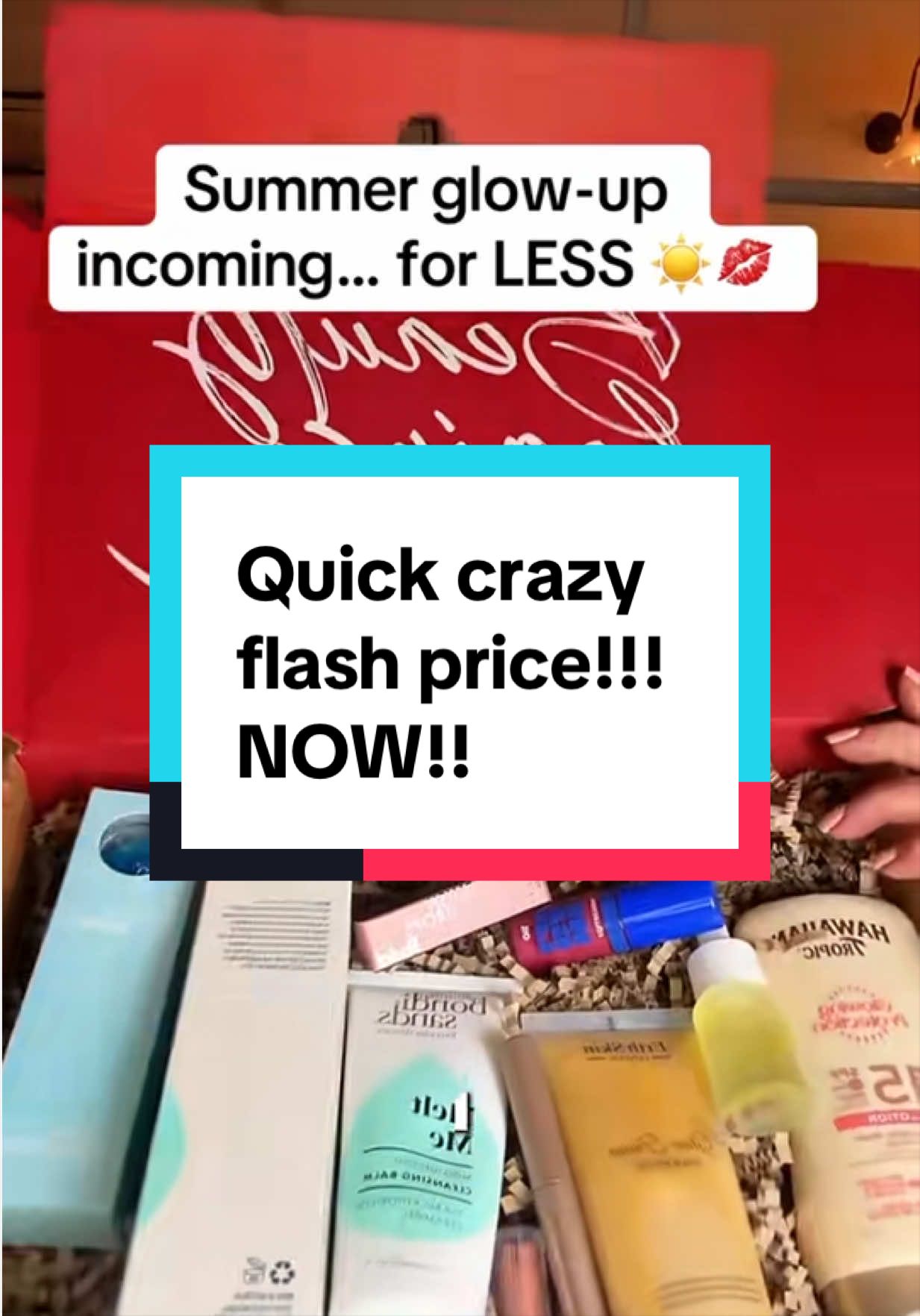 TikTok post by @clareepls for OK! Beauty Box. Caption reads: [...] The best #SummerBeauty box from @OK! Beauty....