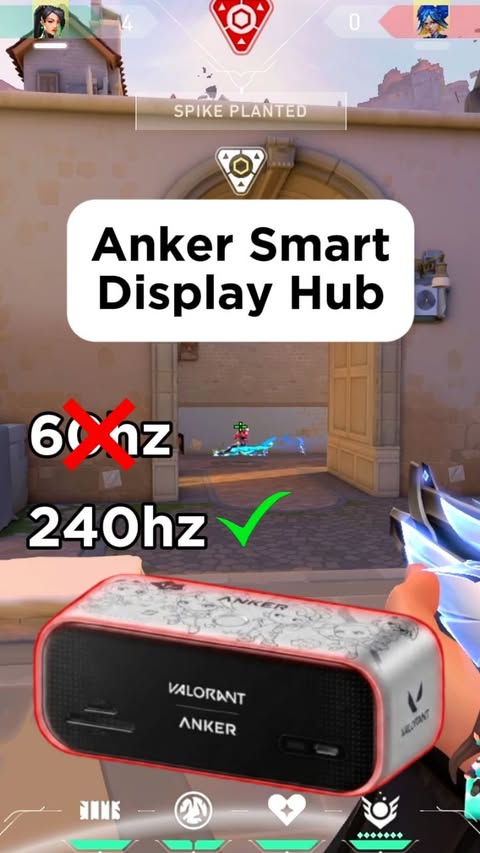 Instagram post by @defaultsagett for Anker. Caption reads: ANKER X VALORANT COLLAB - AMAZING DISPLAY HUB....