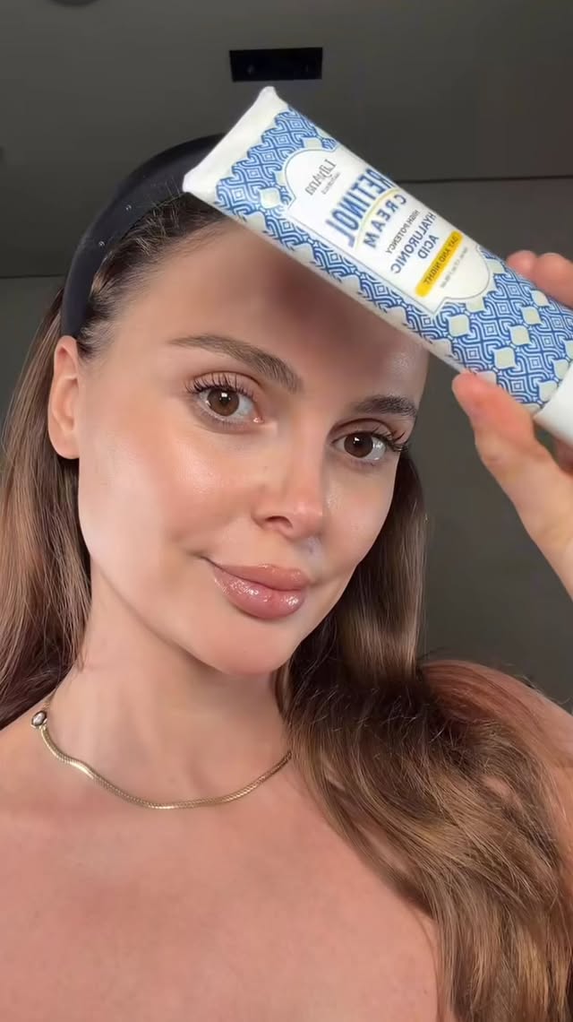 Instagram post by @albina for Lilyana Naturals. Caption reads: POV: your skin needs RETINOL 🩵 ✨....