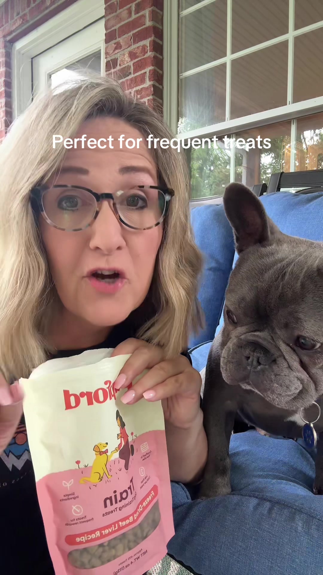 TikTok post by @bruno.my.frenchie for Pupford. Caption reads: Pupford makes quality treats without all the [...].