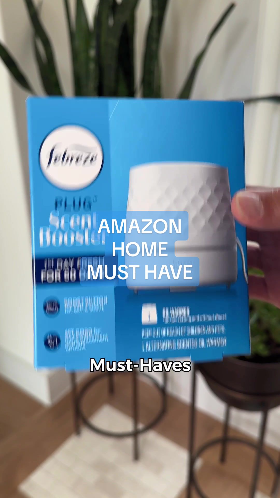 TikTok post by @simplysalfinds for Febreze. Caption reads: Your New Amazon go-to gadget! #Febreze_Partner....