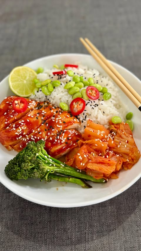 Instagram post by @marks_kitchen_and_bbq for MuscleFood.com. Caption reads: These Korean inspired sticky chicken breasts are....