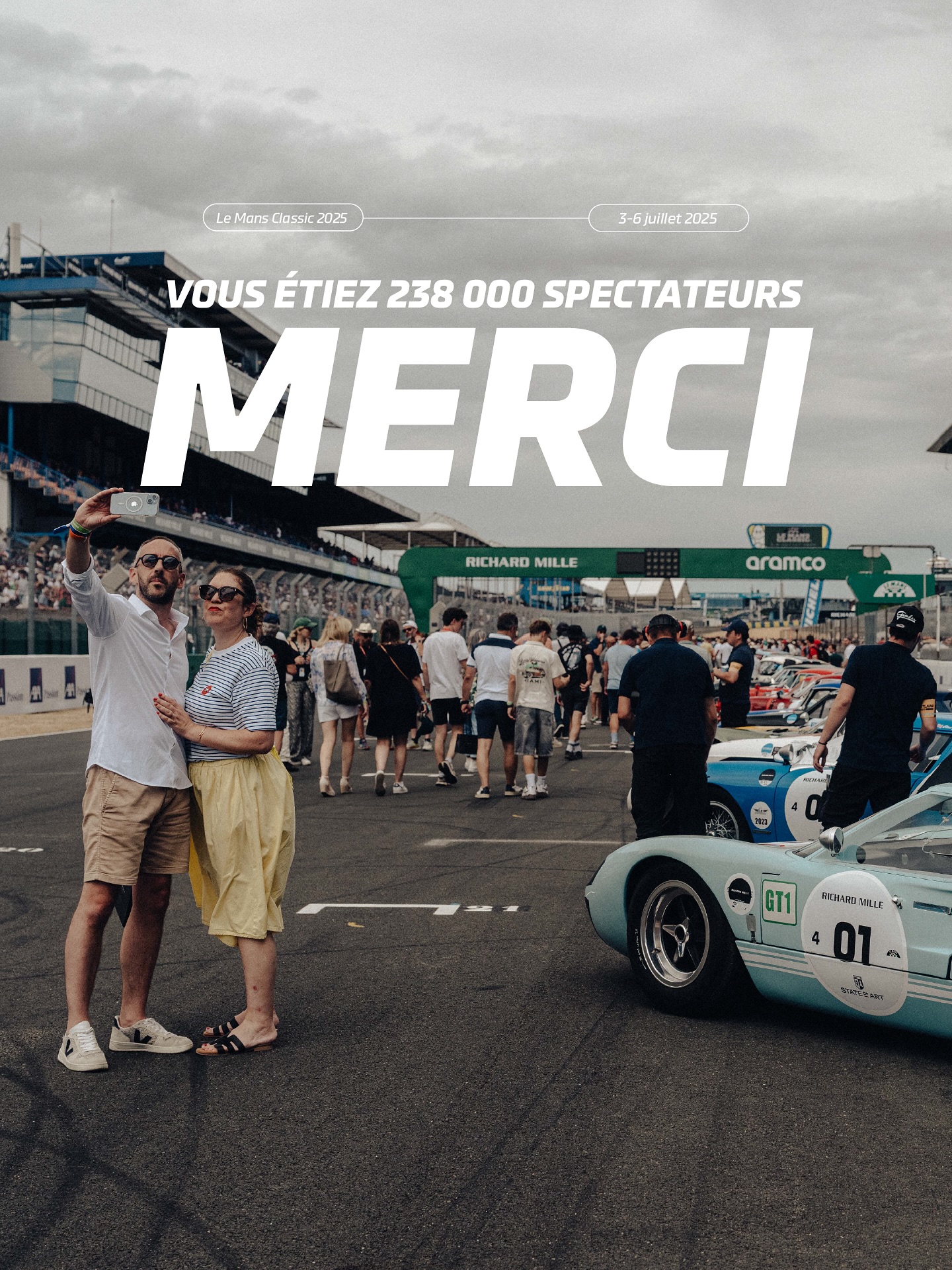 Instagram post by @circuitdes24heures for Porsche. Caption reads: 🇫🇷 Vous étiez l’un des 238 000 spectateurs à....