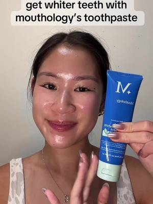 TikTok post by @skincarewfiaa for Mouthology. Caption reads: Whiter teeth without the pain with Mouthology’s....