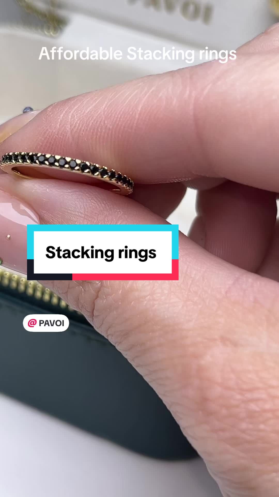 TikTok post by @jenny.boom.boom2 for Pavoi. Caption reads: [...] these rings are so gorgeous! @PAVOI #rings....