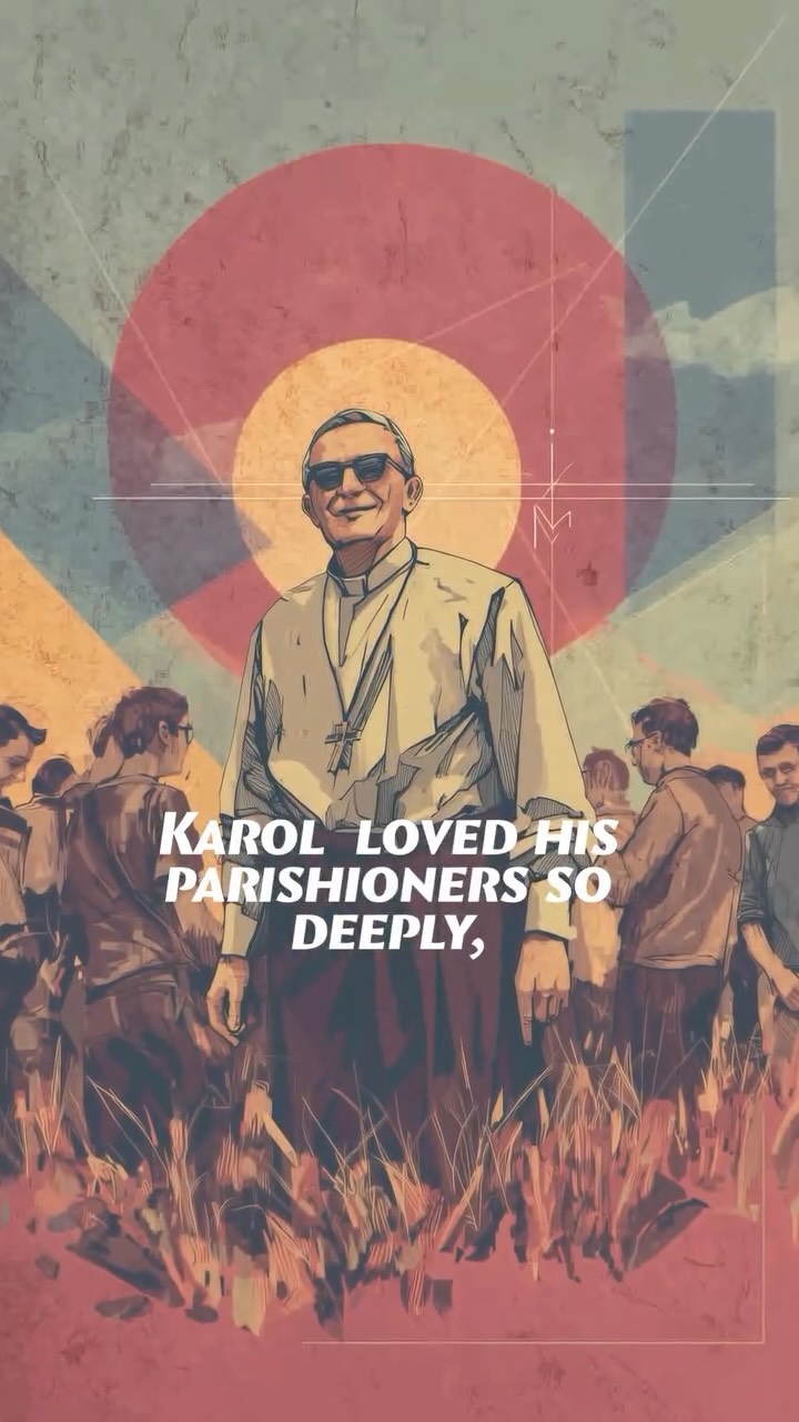 Instagram post by @saints.alive.pod for Hallow. Caption reads: Today we celebrate the feast day of Karol Wojtyla,....