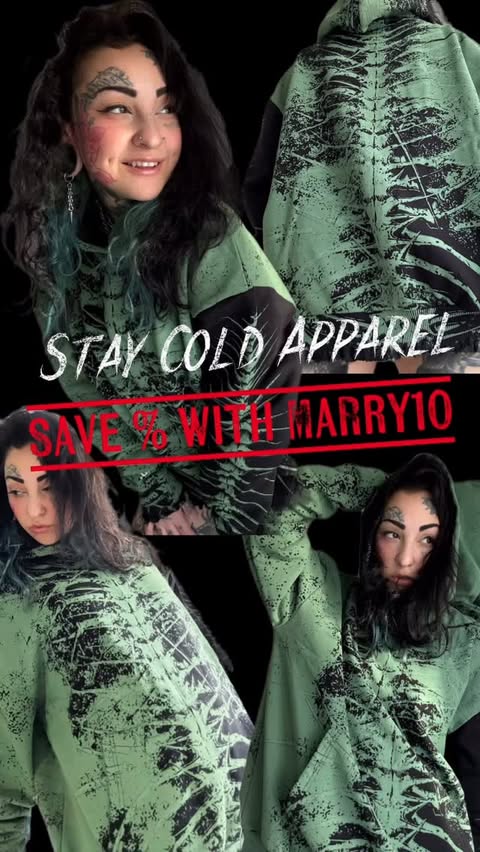 Instagram post by @vampvirya for STAY COLD APPAREL. Caption reads: [...] or cool colors? 👀🧡🩵 Save on your....