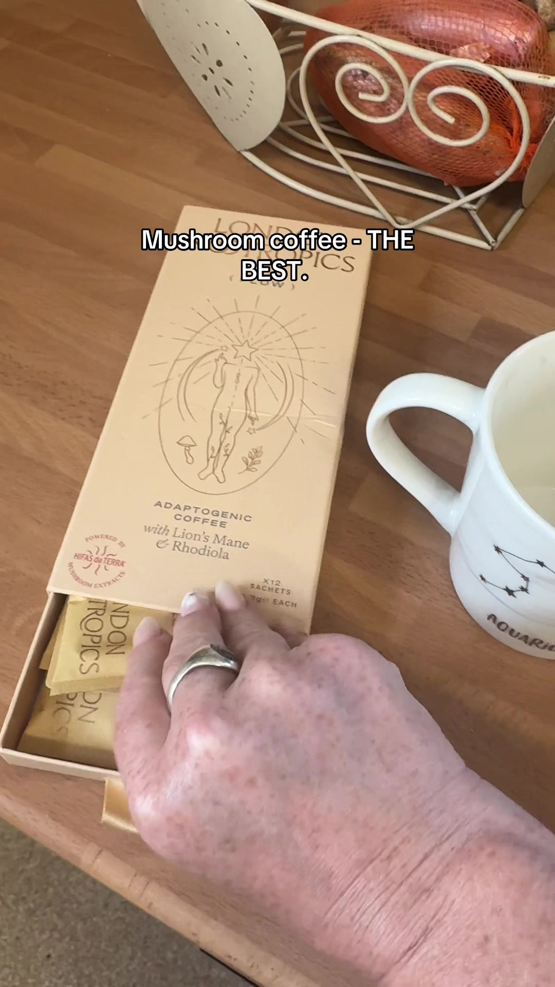 TikTok post by @rosieblake_ for London Nootropics. Caption reads: [...] #flow #mushrooms #coffeelover @London....