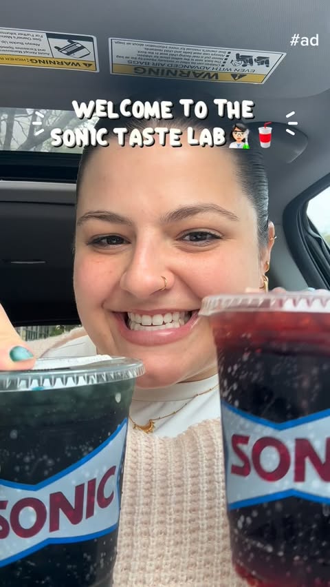 Instagram post by @andrea_tamasi for Sonic Drive-In. Caption reads: #ad Welcome to The Sonic Taste Lab 🥤✨ Tried a few....