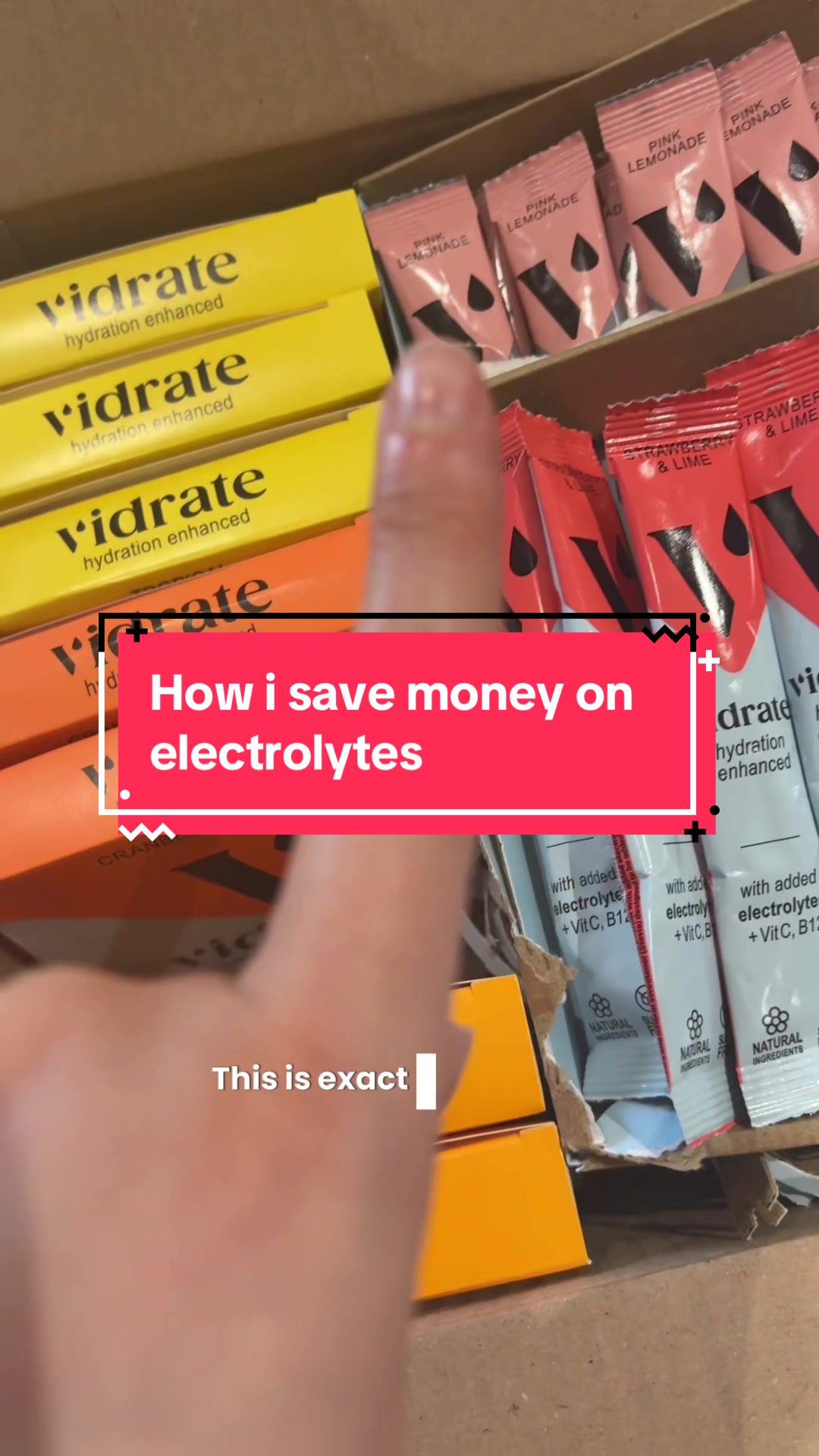 TikTok post by @dottiestims for ViDrate. Caption reads: [...] on sale #electrolytes #DealDrops @Vidrate.