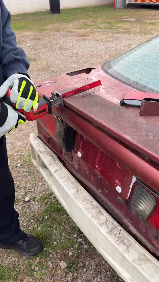 Instagram post by @therescueboss for Milwaukee Tool. Caption reads: Cutting with the @milwaukeetool....