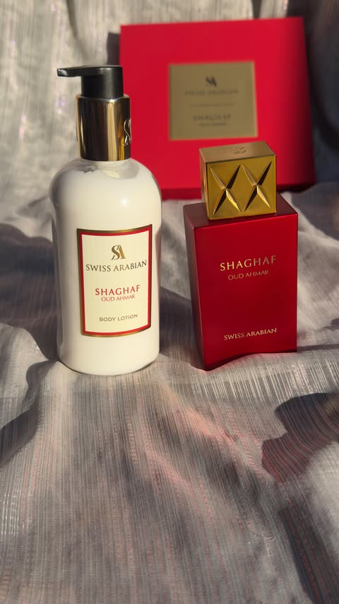 Instagram post by @rahmasaid for Swiss Arabian. Caption reads: [...] on the skin. AD-PR @dxb.perfumeuk....
