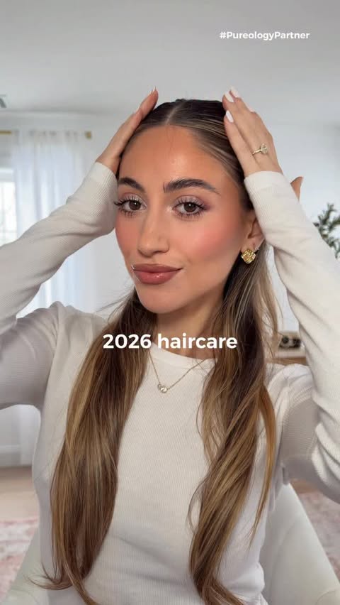 Instagram post by @samanthaarandazzo for Pureology. Caption reads: Putting my hair first in 2026 w/ the @pureology....
