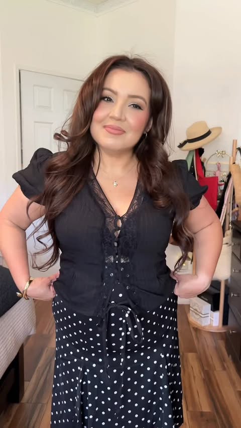 Instagram post by @xo_carmen.g for Rihoas. Caption reads: I found the perfect spring outfit 🤍🖤....