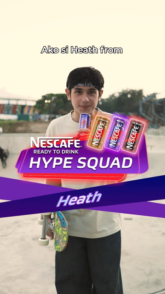 Instagram post by @heathjornales for NESCAFÉ Philippines. Caption reads: Heath hits the skate park to spot low-energy....