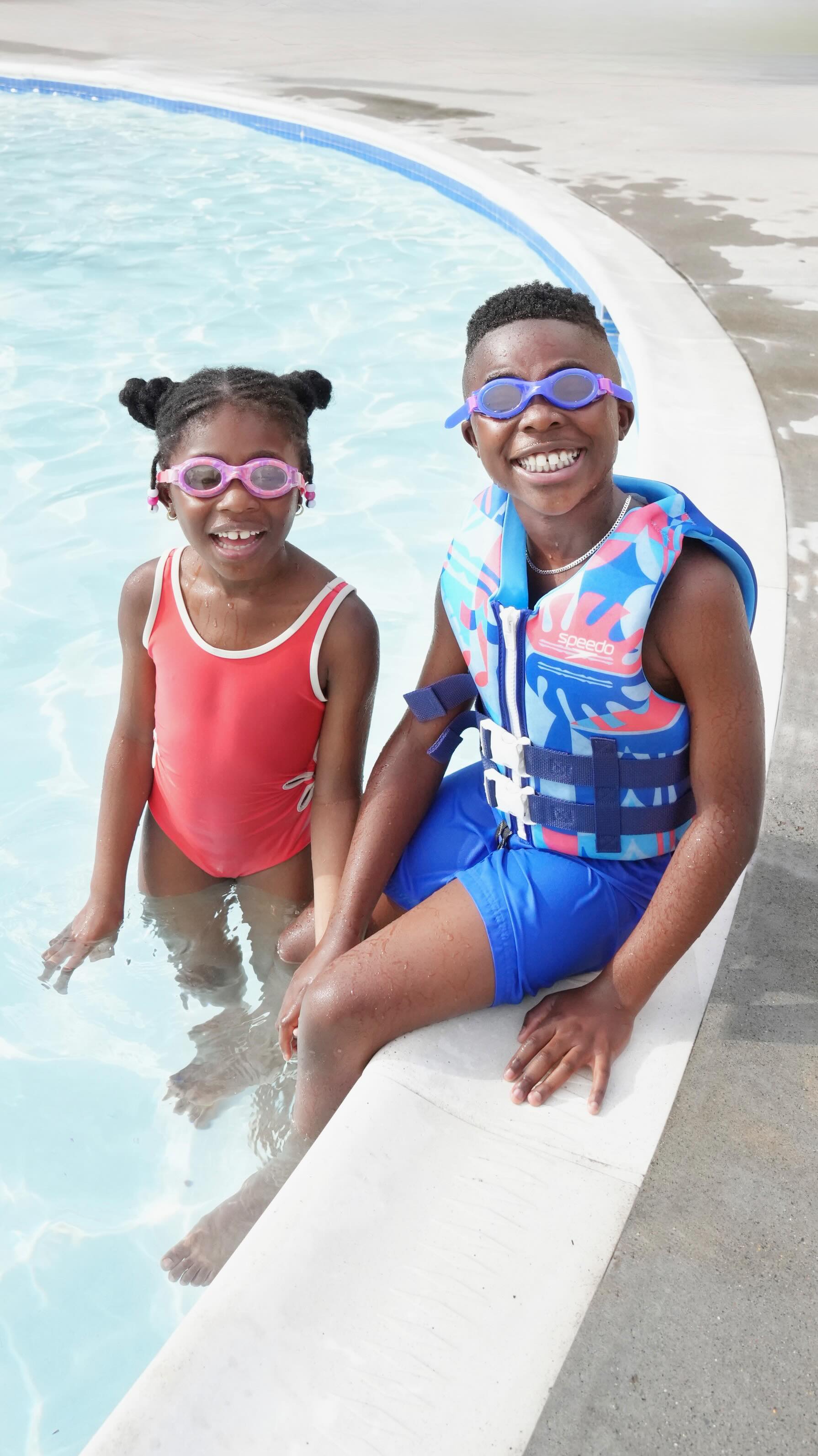 Instagram post by @stylepashion for Speedo USA. Caption reads: #ad 🥽💦🩱 A fun filled summer for Belle and Nico....