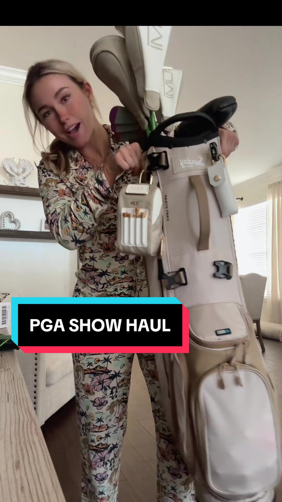 TikTok post by @thekylieblakely for Sunday Golf. Caption reads: Shoutout to @Shinesty @BombTech Golf @Sunday Golf....