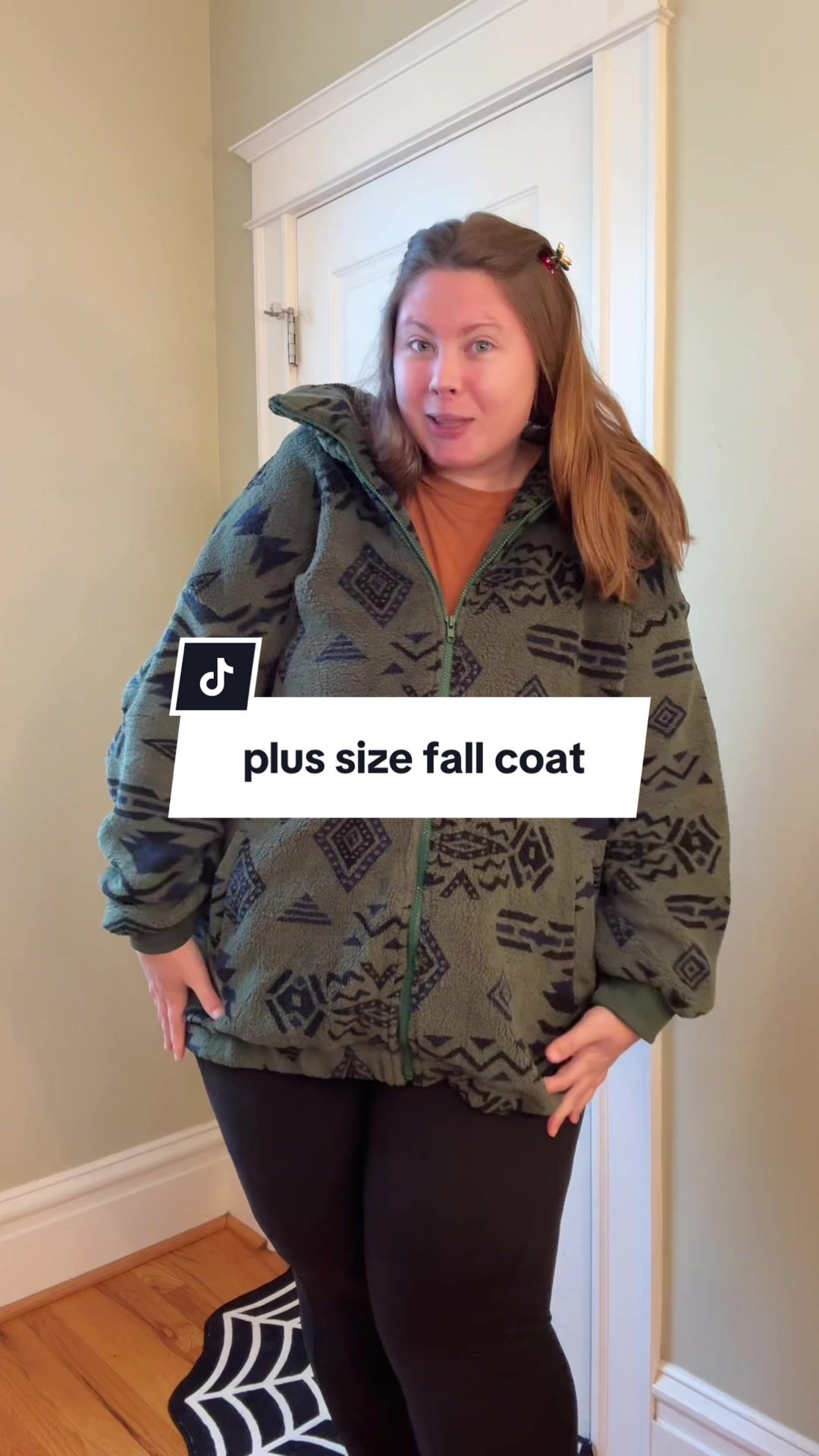 TikTok post by @thehoneyside for BloomChic. Caption reads: This plus size fall coat @BLOOMCHICUSOFFICIAL sent....