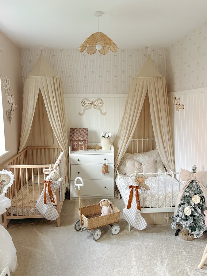 Instagram post by @athomewith_theshaws for Mabel & Fox. Caption reads: The girls room is looking so Christmasy 🥹 I’ve....