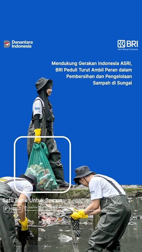 Instagram post by @jogjatrens for Bank BRI. Caption reads: Sungai yang dipenuhi sampah bukan hanya merusak....