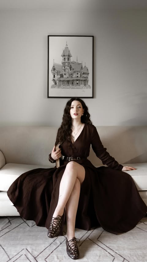 Instagram post by @corninne for Son de Flor. Caption reads: Today’s neutral outfit styling this stunning brown....