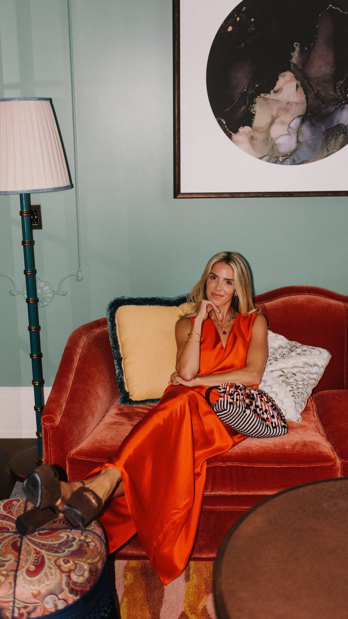 Instagram post by @juliaberolzheimer for Saks Fifth Avenue. Caption reads: I wore this look from @saks for our last night in....