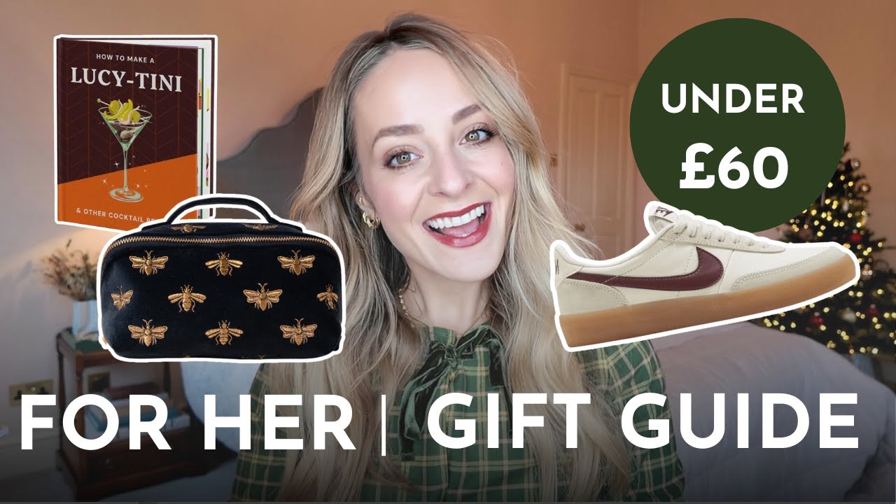 YouTube post by @FleurDeForce for Wonderbly. Caption reads: Gifts for HER under £60! | Christmas Gift Guides....