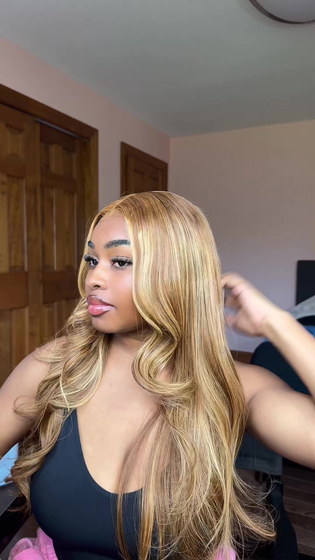 TikTok post by @melanin.monroeee1 for Shein.wig. Caption reads: [...] OQHAIR1 #linkinbio @SHEIN @SHEINUS....