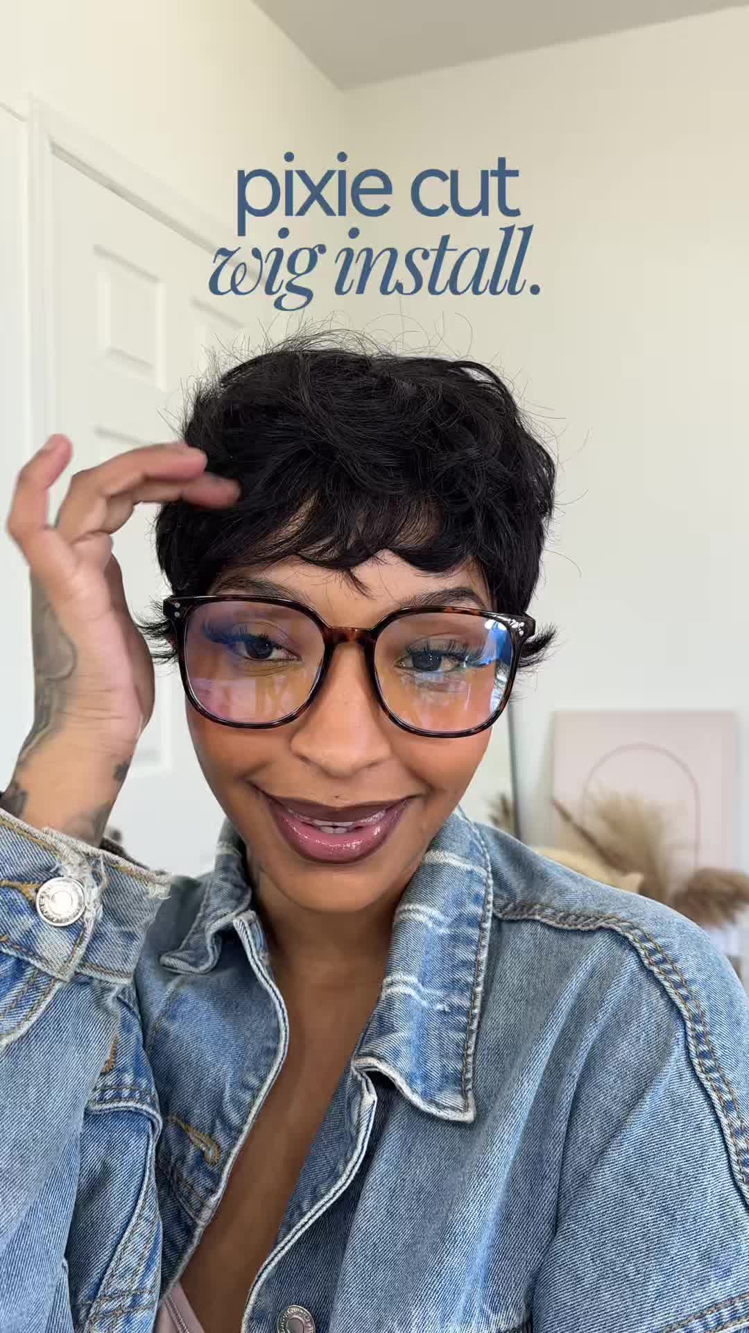TikTok post by @theglambytai for Showreal Human Hair. Caption reads: Pixie wig from @Showreal Humanhair ❤️ #pixiecut....