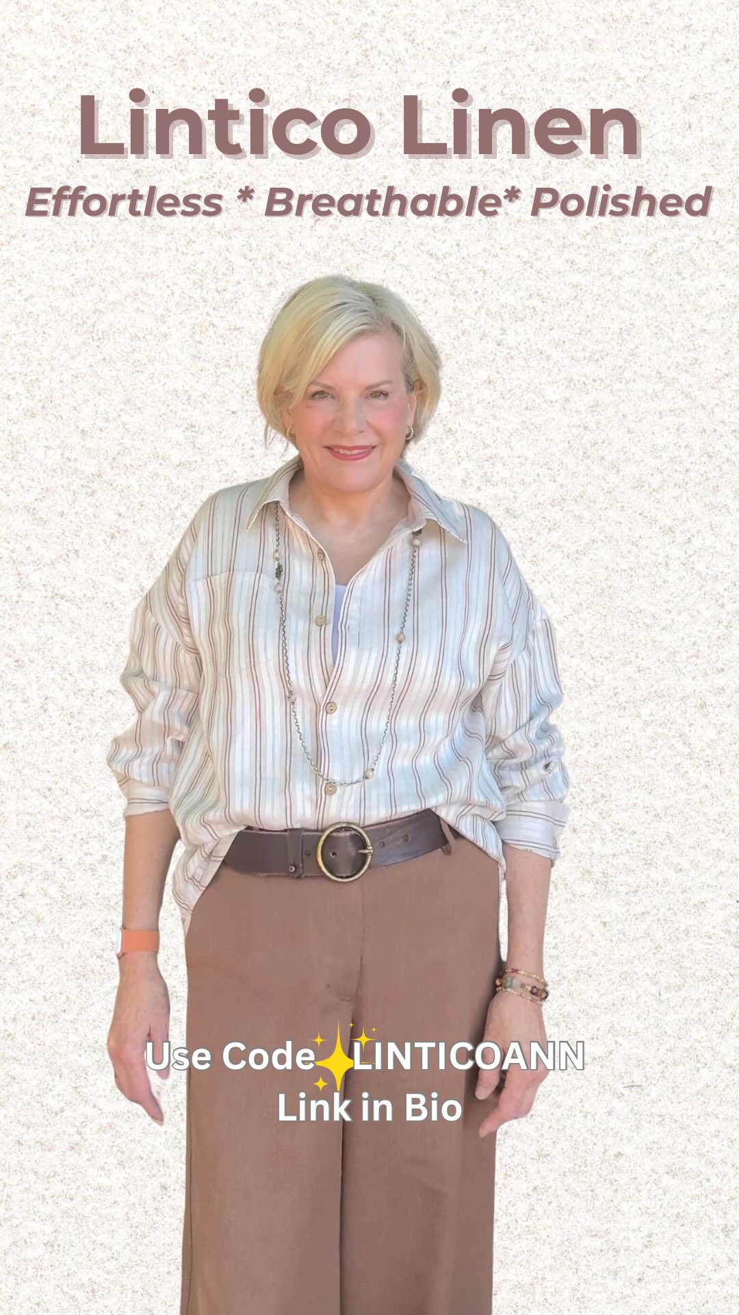 Instagram post by @fashionwisebyann for Linticoshop. Caption reads: Effortless. Breathable. Polished.

That’s the....