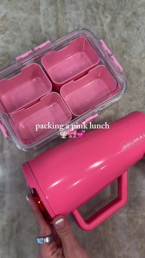 Instagram post by @sam.shan.shops for BrüMate. Caption reads: Packing a pink themed lunch 🍧💕🎀 my daughter....