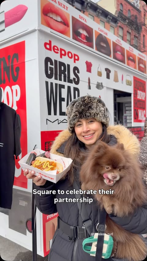 Instagram post by @traveleen_gurl for Depop. Caption reads: @maccosmetics & @depop were at Union Square today....