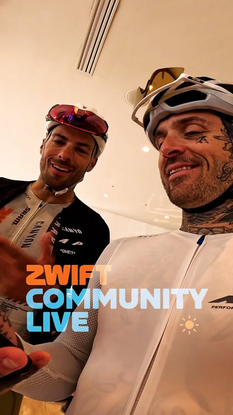 Instagram post by @thecyclingtattooist for Zwift. Caption reads: ZWIFT IRL! 🙌 @gozwift What an experience that....