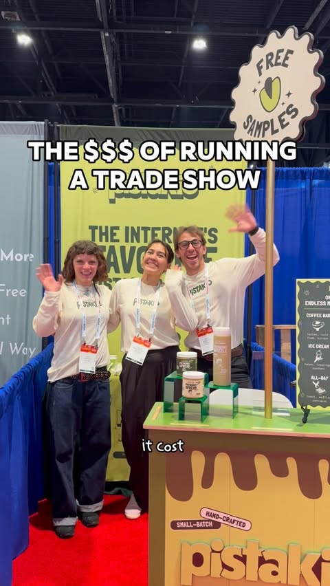 Instagram post by @eatpistakio for VistaPrint. Caption reads: [...] of running a trade show! 💸 honestly,....