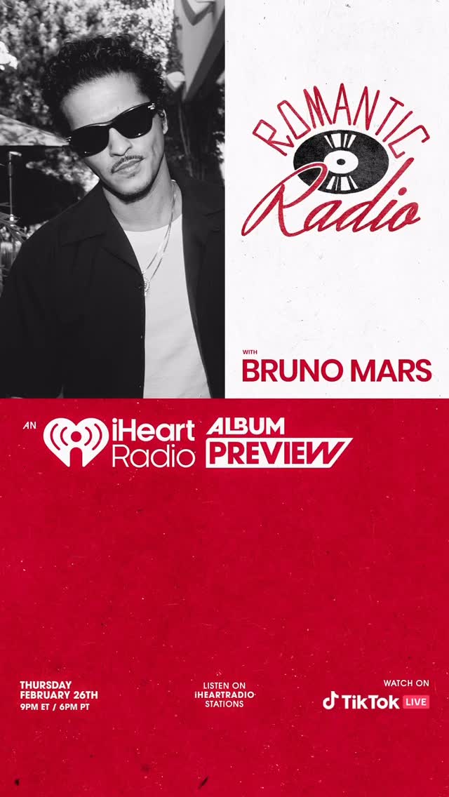 Instagram post by @marssars75 for iHeartRadio. Caption reads: [...] “Romantic Radio with Bruno Mars: An....