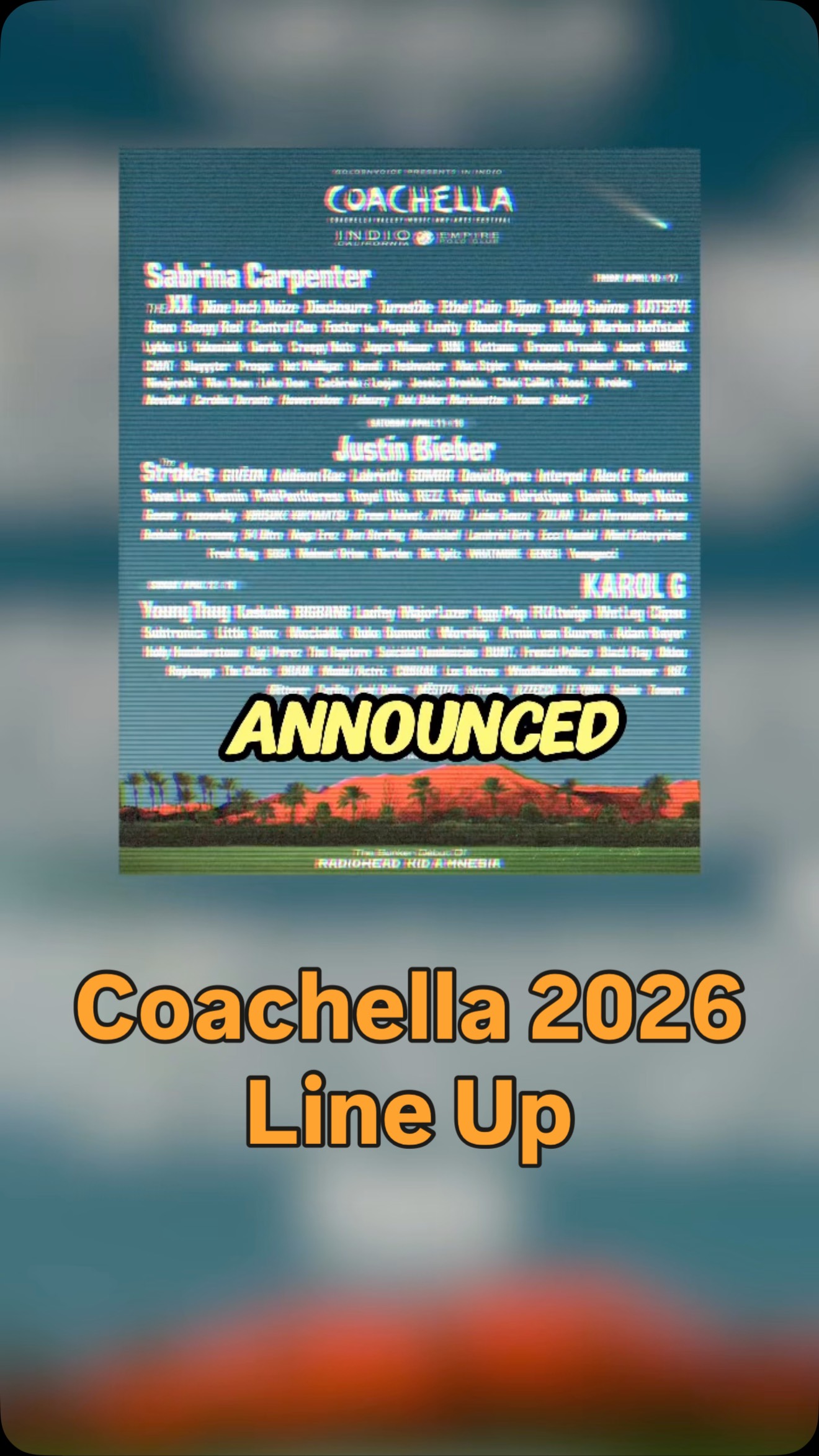 Instagram post by @llusionmusic for Coachella. Caption reads: thoughts on the Coachella line up this year?? 🤔....