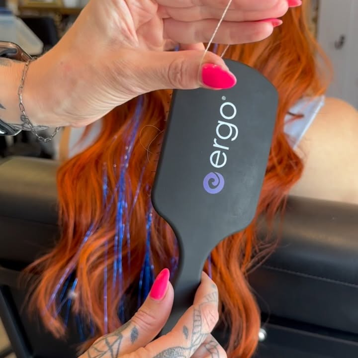 Instagram post by @savannahraehair for ERGO Styling Tools. Caption reads: [...] ERG1000 Super Gentle Paddle from....